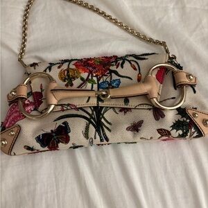Floral Canvas Clutch with Chain Strap